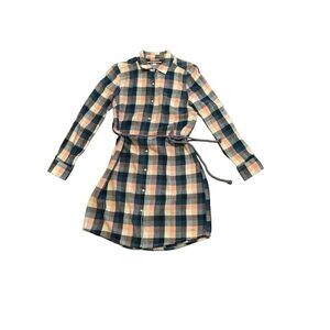 Tommy Hilfiger Pink, Navy, && Cream Pearl-Snap Flannel Dress (S)